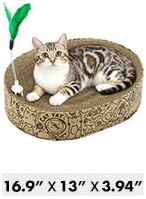 Cat Scratcher Cardboard 2in1 Oval Cat Scratcher Bed for Indoor Cats Cat Scratch Pad Bowl with Scratching Toy Corrugated Lounge Bed&Furniture Protector &Training Toy XL（Black）