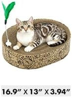 Cat Scratcher Cardboard 2in1 Oval Cat Scratcher Bed for Indoor Cats Cat Scratch Pad Bowl with Scratching Toy Corrugated Lounge Bed&Furniture Protector &Training Toy XL（Black）