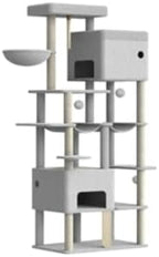 Cat Tree, 200cm XXL Cat Tree with 10 Scratching Posts, 2 Caves, 2 Hammocks, Large Platform, Cat Brushes, Basket, Heavy Duty Cat Tree for Maine Coons, Large Cats, Light Grey MS20018LG