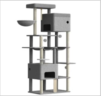 Cat Tree, 200cm XXL Cat Tree with 10 Scratching Posts, 2 Caves, 2 Hammocks, Large Platform, Cat Brushes, Basket, Heavy Duty Cat Tree for Maine Coons, Large Cats, Dark Grey MS20018SG