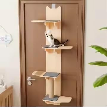 M/P Door Hanging Cat Shelf, 4-Tiers Vertical Cat Tree Over The Door, Over Door Cats Climber with Kitten Scratching Post, Pads, Tease Ball,Doors Cats Ladder for Indoor Kittens Jumping & Playing