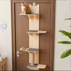 M/P Door Hanging Cat Shelf, 4-Tiers Vertical Cat Tree Over The Door, Over Door Cats Climber with Kitten Scratching Post, Pads, Tease Ball,Doors Cats Ladder for Indoor Kittens Jumping & Playing