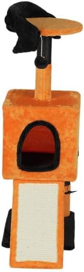 Halloween Cat Tree 39.4 Inch Cat Tower for Indoor Cats with Cat Condo, Sisal Scratching Posts, Hanging Toys - Orange & Black Multi-Level Cat Furniture with Anti-Tip Safety Design