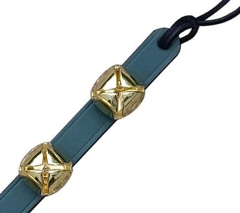 Rustic Red Door Co. Hanging Jingle Sleigh Bells on Leather Strap for Door Knob, Dog to Go Outside, Pet Puppy Potty Training, Christmas Decor, 4 Brass Plated, 14" Straip, Green