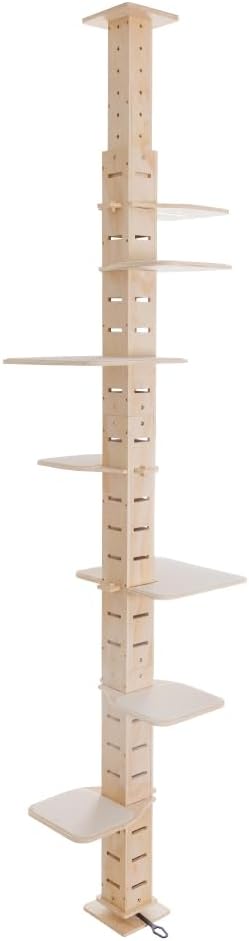 Adjustable Floor-to-Ceiling Cat Tree with Multi-Level Perches, Natural Wood Vertical Cat Condo for Climbing and Resting