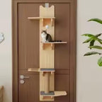 M/P Door Hanging Cat Shelf, 4-Tiers Vertical Cat Tree Over The Door, Over Door Cats Climber with Kitten Scratching Post, Pads, Tease Ball,Doors Cats Ladder for Indoor Kittens Jumping & Playing