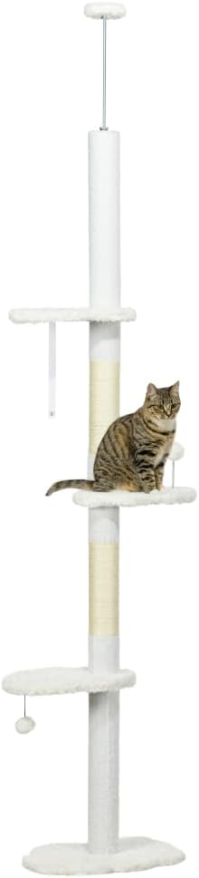 Sturdy Floor to Ceiling Cat Tree with Multiple Perches, Scratching Posts, and Interactive Toy Elements for Active Felines
