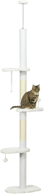 Sturdy Floor to Ceiling Cat Tree with Multiple Perches, Scratching Posts, and Interactive Toy Elements for Active Felines