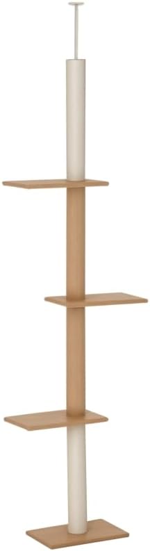 Floor-to-Ceiling Cat Tree, 17x10.8x102.3 Inches, All Breed Sizes, Climbing and Jumping, Particle Board, Floor Mount, Light Brown