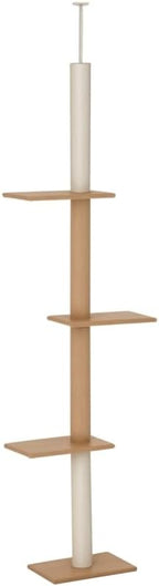 Floor-to-Ceiling Cat Tree, 17x10.8x102.3 Inches, All Breed Sizes, Climbing and Jumping, Particle Board, Floor Mount, Light Brown