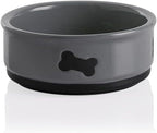 Sweejar Ceramic Dog Bowls with Bone Pattern, Dog Food Dish for Small Dogs, Porcelain Pet Bowl for Water 16 Fl Oz (Gray)