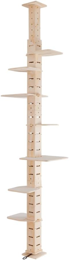 Adjustable Floor-to-Ceiling Cat Tree with Multi-Level Perches, Natural Wood Vertical Cat Condo for Climbing and Resting