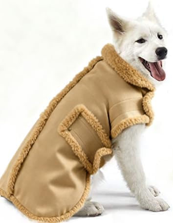 Dog Winter Jacket, Warm Windproof Dog Coat Sweaters for Small Dogs, Thick Apparelf Fleece Coat for Medium Large Dog (Brown Large)