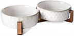 LE TAUCI Dog Bowl Set with Acacia Wood Stand - 1.5-Cup Ceramic Puppy Bowls for Small Dogs, Dual Food and Water Bowls with Weighted Non-Slip Base