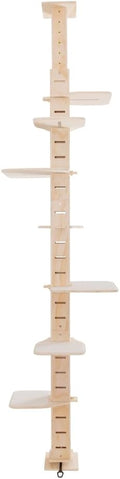 Adjustable Floor-to-Ceiling Cat Tree with Multi-Level Perches, Natural Wood Vertical Cat Condo for Climbing and Resting