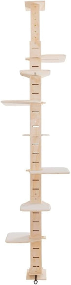 Adjustable Floor-to-Ceiling Cat Tree with Multi-Level Perches, Natural Wood Vertical Cat Condo for Climbing and Resting