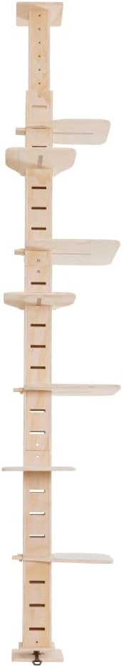 Adjustable Floor-to-Ceiling Cat Tree with Multi-Level Perches, Natural Wood Vertical Cat Condo for Climbing and Resting