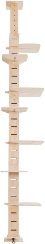 Adjustable Floor-to-Ceiling Cat Tree with Multi-Level Perches, Natural Wood Vertical Cat Condo for Climbing and Resting