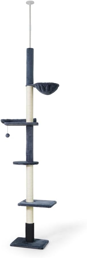 CAPHAUS Floor to Ceiling Cat Tree with Adjustable Height 104-115 Inch, Multi-Level Cat Tower with Itching Scratcher, Fluffy Playball, Platforms, Hammock for Indoor Cats, Dark Grey