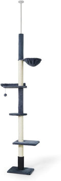 CAPHAUS Floor to Ceiling Cat Tree with Adjustable Height 104-115 Inch, Multi-Level Cat Tower with Itching Scratcher, Fluffy Playball, Platforms, Hammock for Indoor Cats, Dark Grey
