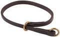 Alvalley Flat Leather Slip Dog Collar - Super Soft Durable Strong Hand Stitched Leather Dog Collar - Suitable for Training & Walking (Brown, 14in Length, 5mm Thickness)