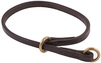 Alvalley Flat Leather Slip Dog Collar - Super Soft Durable Strong Hand Stitched Leather Dog Collar - Suitable for Training & Walking (Brown, 14in Length, 5mm Thickness)