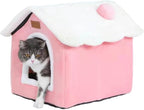 Cat Bed Cave, Cute Christmas Cat Beds for Indoor Cats, Xmas Pet House Cats Tent with Removable Cushion Pillow for Kittens Puppy Small Dogs (Pink-L(20.4 * 16.9 * 19.6in))