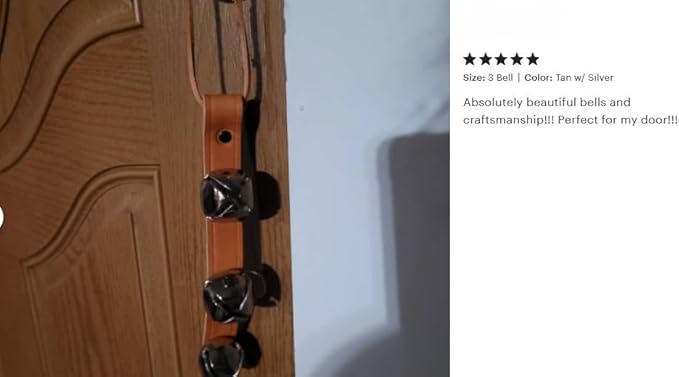Warner Arctic Sleigh Bells Decorative Leather Strap Door Bells USA (15" with 5 Bells, Tan Leather with Brass Bells)