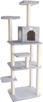 Maykoosh 74" Cat Tree - 7 Level Condo, 2 Perches, Playhouse & Faux Fur