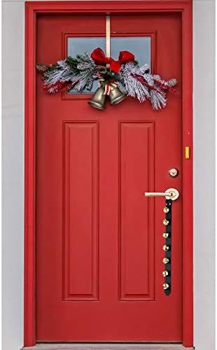 Frienda Hanging Jingle Sleigh Bells 7-Bell Dog Doorbells for Door Knob Faux Leather Belts Go Outside Dog Bells Christmas Decor and Holiday Decorations, 18.7 x 1.8 x 1 Inches(Black with Gold)