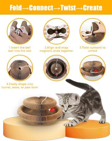 2 Pack Cat Scratcher, Magic Organ Cat Toy Scratching Board with Bell Balls, Reversible Corrugated Cardboard for Pet Claw Care