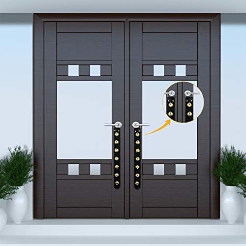 Frienda Hanging Jingle Sleigh Bells 7-Bell Dog Doorbells for Door Knob Faux Leather Belts Go Outside Dog Bells Christmas Decor and Holiday Decorations, 18.7 x 1.8 x 1 Inches(Black with Gold)