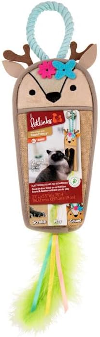 Petlinks Fawn Frenzy Hanging Jute Cat Scratcher & Plush Fawn Electronic Sound Toy, 0.75" L X 23" W X 5.5" H