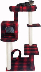 Maykoosh Cat Tree 50" - Plaid Cat Condo, Lounger, Perch & Scratching Post