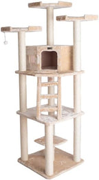 Cat Tower Condo - Multi-Level Cat Tree with Scratching Posts & Perches - Beige Faux Fur