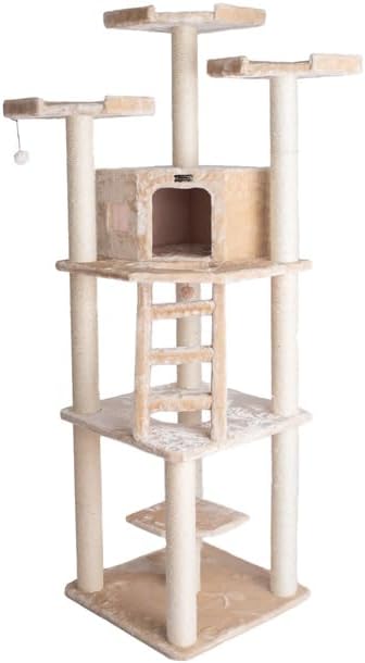 Cat Tower Condo - Multi-Level Cat Tree with Scratching Posts & Perches - Beige Faux Fur