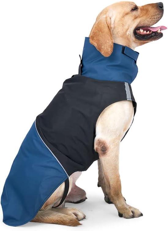 Windproof Dog Winter Jackets - Outdoor Coats for Cold Weather, Waterproof Raincoats with Leash Hole, Black, Blue L