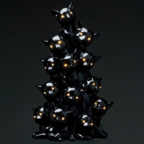 17" Battery Operated Halloween Cat Tree with Light -Black