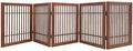 Urnporium Pet Dog Gate Freestanding, Strong Durable Folding Wooden Fence, Portable Acacia Hardwood Safety Barrier for Indoor & Outdoor Use (Brown Pet Gate, 5 Panel 24" Tall)