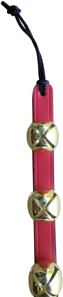 Rustic Red Door Co. Hanging Jingle Sleigh Bells on Leather Strap for Door Knob, Dog to Go Outside, Pet Puppy Potty Training, Christmas Decor, 4 Brass Plated Bells, 14" Straip, Red