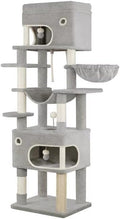 Cat Scratching Post, 70.1" Multi-Layer Cat Tree with Large Platform, 2 Caves, 7 Sisal Posts, Pompoms, Cat Basket, Hammock, Suitable for Cats, Light Gray MS17818LG