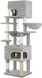 Cat Scratching Post, 70.1" Multi-Layer Cat Tree with Large Platform, 2 Caves, 7 Sisal Posts, Pompoms, Cat Basket, Hammock, Suitable for Cats, Light Gray MS17818LG