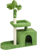 36in Leafy Cat Tower, Multi-Level Cat Tree with Condo and Scratching Posts, Plush Bed, Jungle Design Cat Furniture with Dangling Toy Ball, Cozy Pet Playground for Kittens and Small Indoor Cats, Green