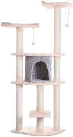 Cat Tree with Scratching Posts & Playhouse - Soft Faux Fur Perches for Cats - Almond