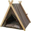 Solid Wood Cat Indoor Tent with Thick Mat,Portable Dog House Dog Teepee Tent,Cute Cat Teepee Cave Cat Bed,Dog Bed (Grey)