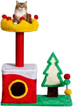 29.5in Christmas Plush Cat Tree, Multi-Level Cat Tower with Condo, Crown Perch & Sisal Posts, Festive Cat Activity Center for Indoor Small Cats, Holiday Cat Furniture Gift