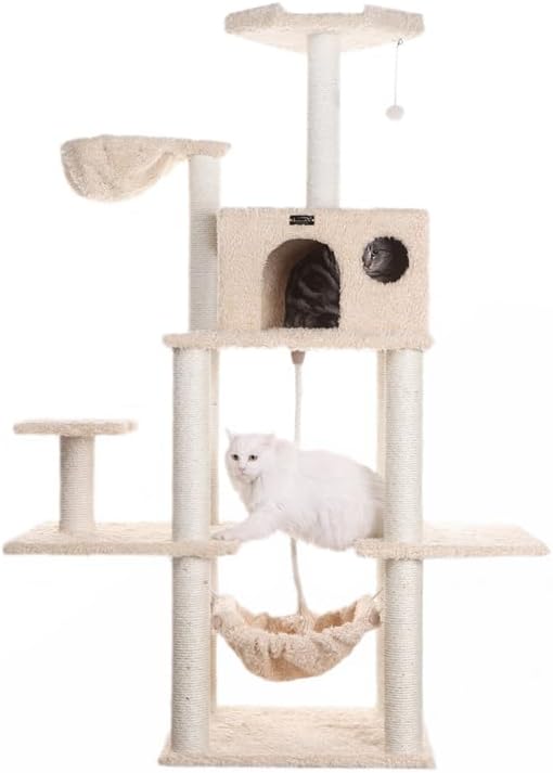 Maykoosh Cat Tree with Hammock & Playhouse - Beige - Scratching Posts - Easy Assembly