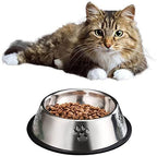 YUDANSI 2 Stainless Steel Dog Bowls, Puppy Kitten Feeding Bowls, Shallow Cat Dish with Rubber Base, Mini and Small Pet Feeder Food Water Plate (S-11oz)