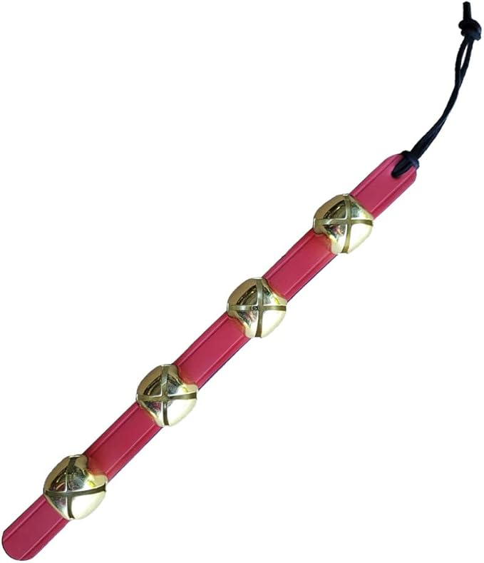 Rustic Red Door Co. Hanging Jingle Sleigh Bells on Leather Strap for Door Knob, Dog to Go Outside, Pet Puppy Potty Training, Christmas Decor, 4 Brass Plated Bells, 14" Straip, Red