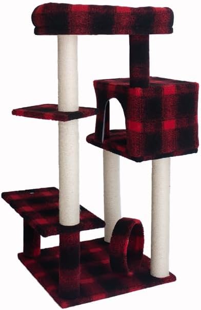 Maykoosh Cat Tree 50" - Plaid Cat Condo, Lounger, Perch & Scratching Post